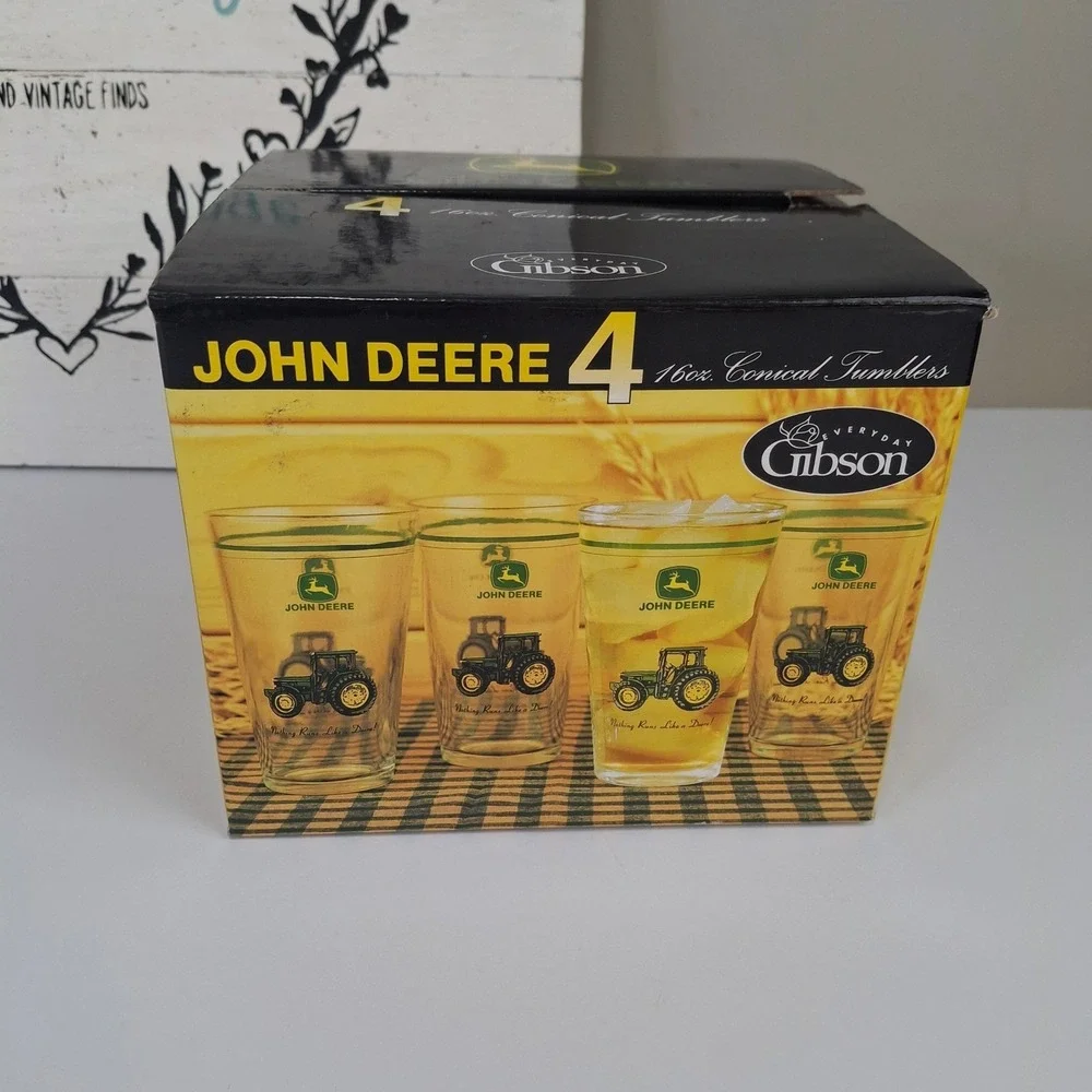 Gibson Everyday John Deere 16oz Conical Tumblers Set of 4 Tractor Glass 38856.04